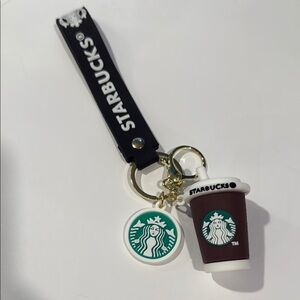 Starbucks Black and Brown Keychain with Coffee Cup Charm